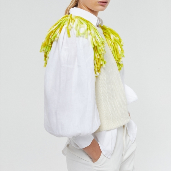 Lake Merino Wool Vest - Natural with Lime Fringes - Picture 3 of 4